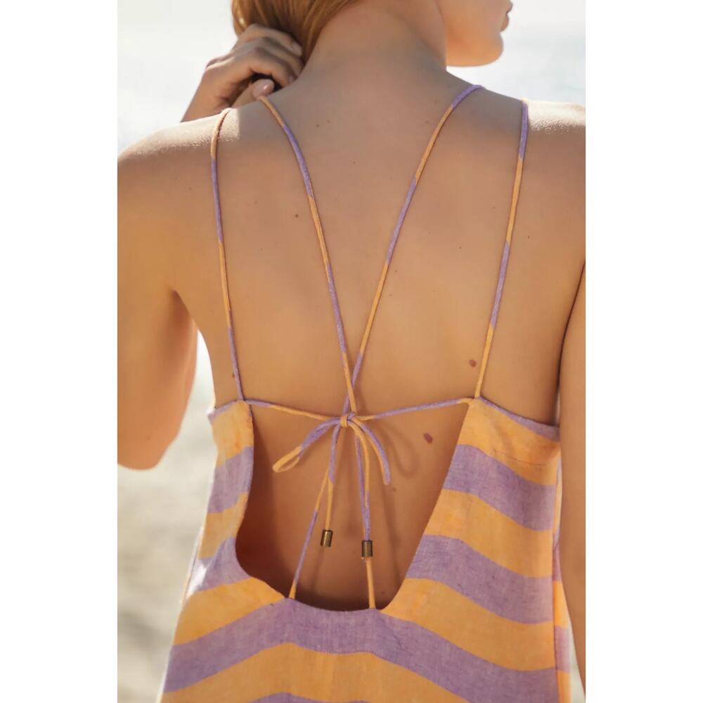 Anthropologie Grommet Halter Orange Purple Linen Blend Maxi Dress Medium - Picture 3 of 13